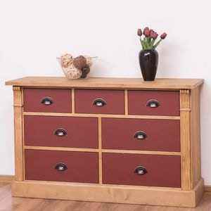 Comoda living Directoire, lemn masiv, 122 x 41 x 75 cm, maro deschis-bordo