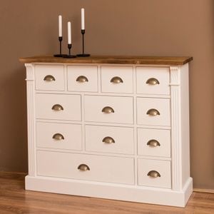Comoda living Directoire, lemn masiv, 120 x 36 x 97 cm, alb-maro