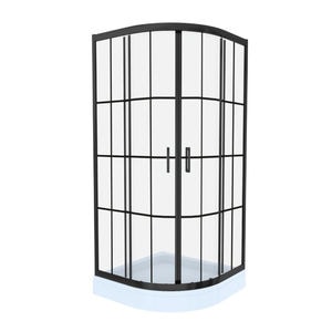 Cabina de dus Celesta Titan, semirotunda, 800 x 800 x 1900 mm, sticla cu model Windows 101, 6 mm, profil negru