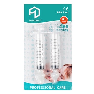 Set 2 Seringi Pentru Lavaj Nazal, bebeLOGIC, irigator nazal din silicon, pentru bebelusi si copii, transparent 10Ml, 4Luni+