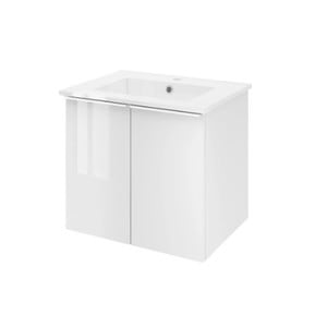 Dulap baie, baza cu usi, lavoar inclus, montaj suspendat, 60x53x45 cm, alb