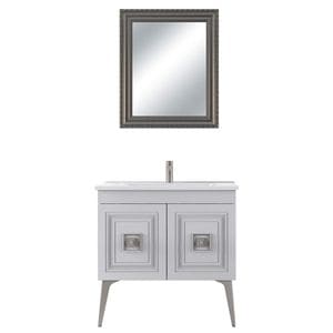 Set mobilier baie Nile, 3 piese, 85 cm, alb argintiu