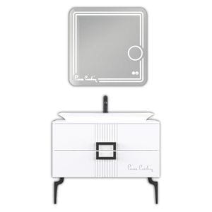 Set mobilier baie Pierre Cardin Vega, 3 piese, 100 cm, alb-negru