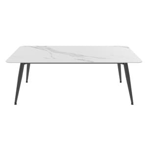 Masuta de cafea DacEnergy, structura metalica, blatul din piatra sinterizata, design contemporan, dreptunghiulara, 100 x 60 x 43 cm, alb si negru
