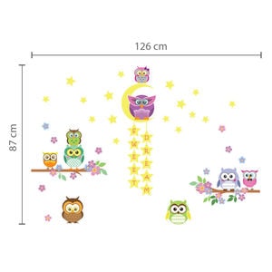 Sticker Owl Flowers Trees and Owl Tree Star, 60 x 30 cm, multicolor