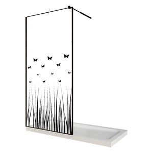 Perete dus / Paravan walk in, sticla cu model Butterfly 103, 8 mm, profil negru mat, tija extensibila 1000 x 2000 mm