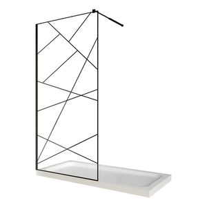 Perete dus / Paravan walk in, sticla cu model geometric 105, 8 mm, profil negru mat, tija extensibila 1200 x 2000 mm