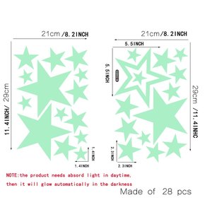 Set of 27 stickere fosforescente - Stars glowing sticker, 30 x 21 cm, verde fosforescent