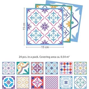 Sticker faianta - Classic Mediterranean Colourful Mixed SET 2, 24 bucati, 15 x 15 cm, multicolor