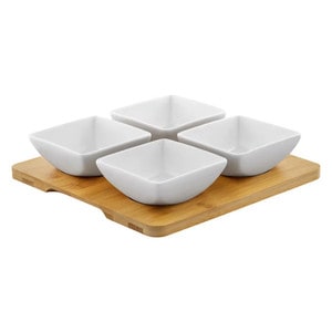 Set boluri patrate, 5 piese, portelan alb, AMBITION Natural