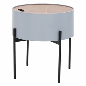 Masuta de cafea DacEnergy, realizata din MDF si metal, forma rotunda, cu spatiu de depozitare, 38 x 38 x 38.5 cm, gri si natur