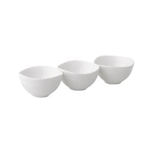 Set 3 boluri 8.25cm, model relief, portelan alb, AMBITION Salsa