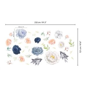 Sticker Pink and Blue Watercolour Flowers, 90 x 60 cm, multicolor