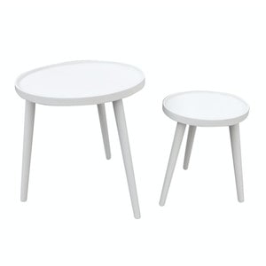 Set masuta living DacEnergy, picioare din lemn si blatul din MDF, forma rotunda, fixa, 2 bucati, 45 x 50 cm, finisaj alb