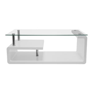 Masuta de cafea DacEnergy, forma dreptunghiulara, cu raft, blat din sticla, finisaj alb, 110 x 65 x 42 cm