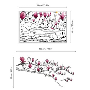 Sticker Magnolia and Colourful Butterflies, 90 x 30 cm, multicolor