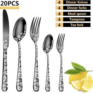 Set 20 tacamuri din inox, Quasar & Co., 4 x lingura, 4 x furculita, 4 x cutit, 4 x lingurita, 4 x furculita mica, negru