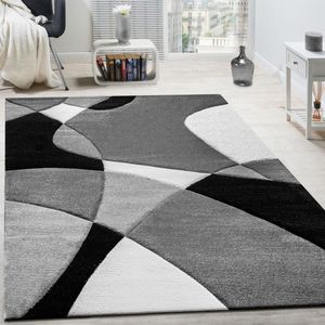 Covor cu linii geometrice alb-negru, model 20668, 240x330cm