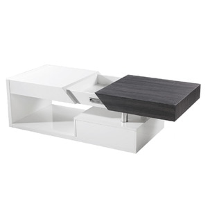 Masuta de cafea DacEnergy, realizata din MDF, design modern, grosimea materialului de 12 mm, cu spatiu de depozitare, finisaj alb lucios si gri