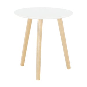 Masuta de cafea DacEnergy, realizata din MDF si lemn, design modern, forma rotunda, finisaj alb si natur, 40 x 40 x 42 cm