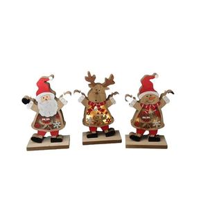Set 3 ornamente Craciun cu lumini, lemn, 13x6x21 cm