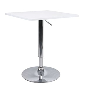 Masa de bar DacEnergy, realizata din MDF, rotativa, forma patrata, inaltimea reglabila, finisaj alb si crom, 60 x 70-91 x 60 cm