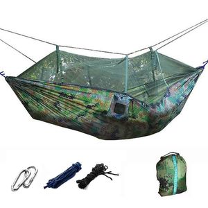 Hamac dublu 220x150 cu plasa de tantari, verde, millitary