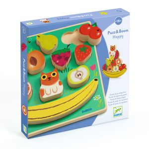 Puzzle si joc de echilibru fructe, din lemn, 11 piese, Djeco