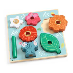 Puzzle pentru sortarea formelor si joc de stivuire, din lemn, 7 piese, Djeco