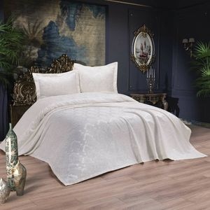 Set cuvertura Barcelona, 240 x 250 cm, 3 piese, poliester, crem