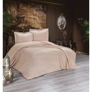 Set cuvertura Cordoba, 240 x 250 cm, 3 piese, poliester, crem
