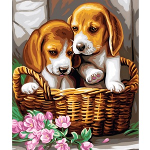 Tablou PM604 Picteaza dupa numere, Cosulet cu doi catei, 20 x 30 cm