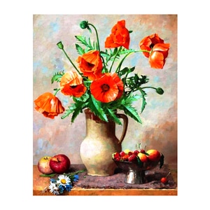 Tablou PM611 Maci si mere, Picteaza dupa numere, cu rama de lemn, 20 x 30 cm