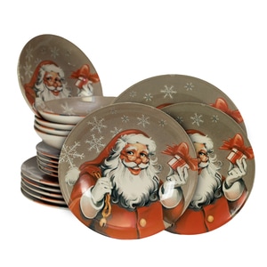Set Complet Serviciu De Masa, Santa Claus, 18 piese, Cesiro, Multicolor
