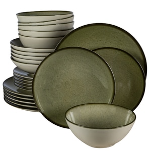 Set Complet Serviciu De Masa, Earth Green, 24 piese, Cesiro, Alb Ivoire cu verde
