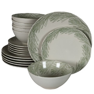 Set Complet Serviciu De Masa, Silver Fir, 18 piese, Cesiro, Alb Ivoire lucios cu gri