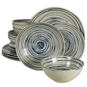 Set Complet Serviciu De Masa, Maritim, 16 piese, Cesiro, Alb Ivoire cu albastru