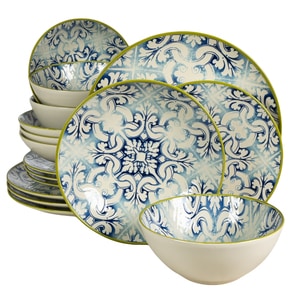 Set Complet Serviciu De Masa, Marocco, 16 piese, Cesiro, Alb ivoire cu albastru