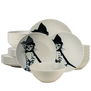 Set Complet Serviciu De Masa, Wizard Cat, 24 piese, Cesiro, Ivoire cu Pisica