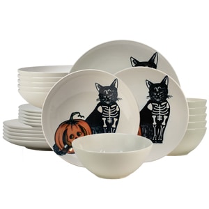 Set Complet Serviciu De Masa, Skeleton Kitty, 24 piese, Cesiro, Ivoire cu Pisica