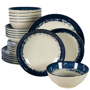 Set Complet Serviciu De Masa, Maritim, 24 piese, Cesiro, Alb Ivoire cu bluemarin