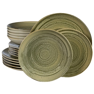 Set Complet Serviciu De Masa, Sand, 18 piese, Cesiro, Alb Ivoire si gri-verzui