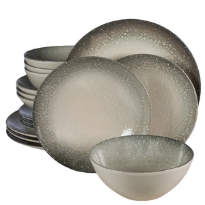 Set Complet Serviciu De Masa, Stone, 16 piese, Cesiro, Alb Ivoire cu gri