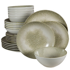 Set Complet Serviciu De Masa, Silver, 24 piese, Cesiro, Alb Ivoire cu gri