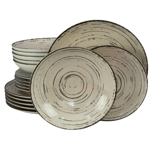 Set Complet Serviciu De Masa, Stone, 18 piese, Cesiro, Alb Ivoire cu negru