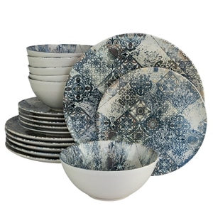 Set Complet Serviciu De Masa, Blue Tiles, 18 piese, Cesiro, Alb Ivoire/Albastru
