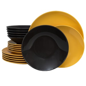 Set Complet Serviciu De Masa, Sunflower, 18 piese, Cesiro, Gri inchis/Galben