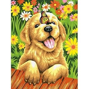 Tablou PM503 Picteaza Dupa Numere Catel intre flori, 20x30 cm