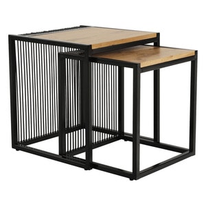 Set 2 masute de cafea DacEnergy, este realizata din MDF si metal, forma patrata, design inedit, finisaj stejar mediu si negru, 45 x 45 x 50 cm