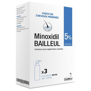 Solutie, BAILLEUL, 5%, Tratament impotriva Caderii Parului, Pulverizator Inclus, 3x 60ml